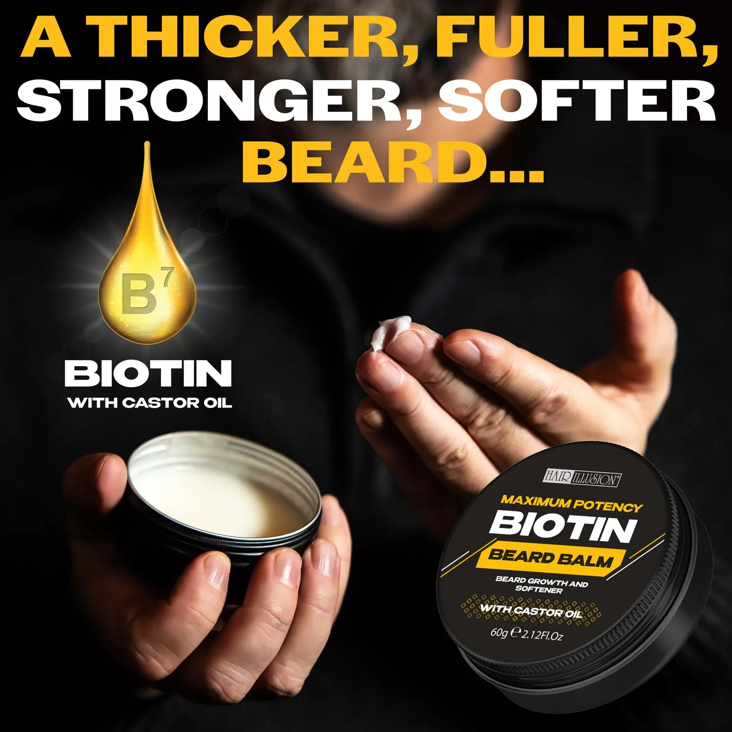 Hair Illusion Maximum Potency Biotin Beard Balm For Beard Growth And Softening