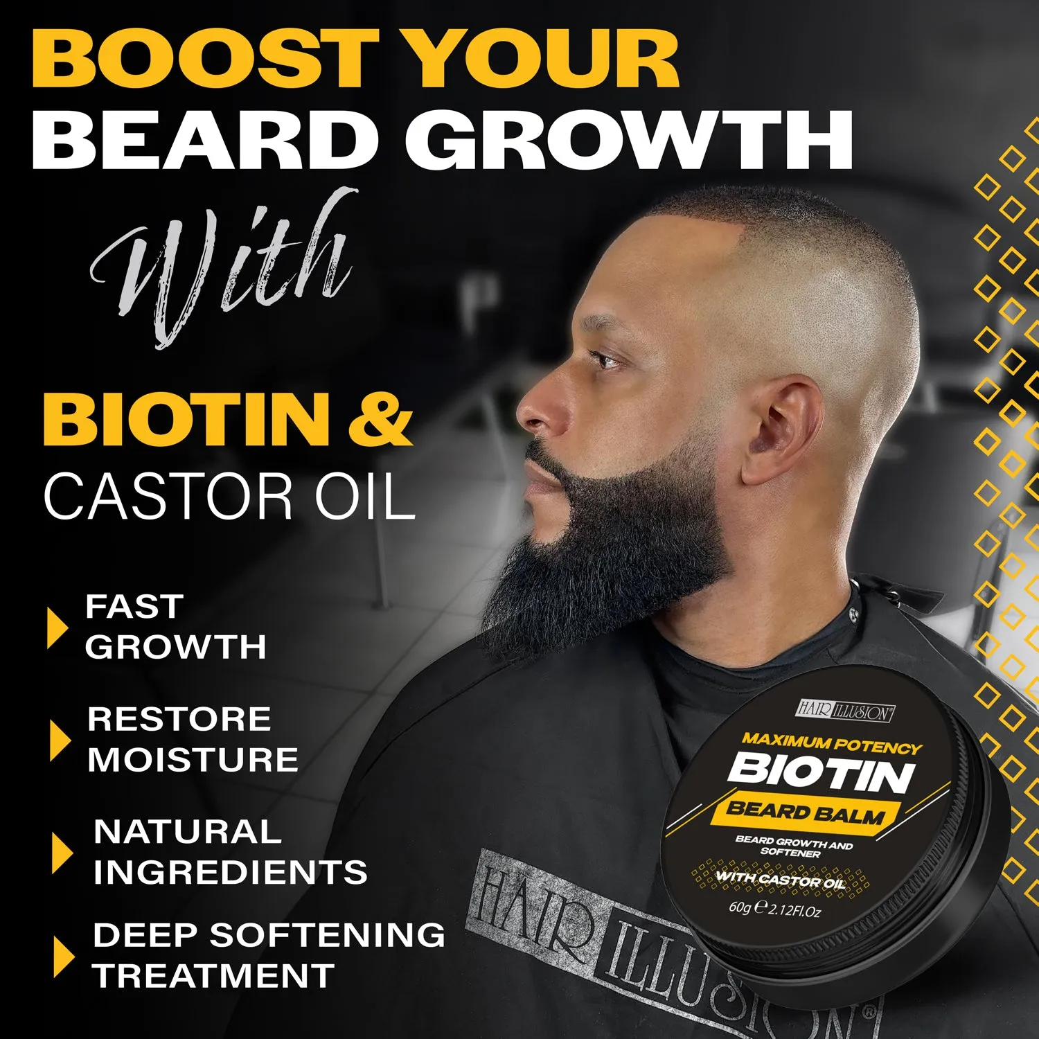 Hair Illusion Maximum Potency Biotin Beard Balm For Beard Growth And Softening
